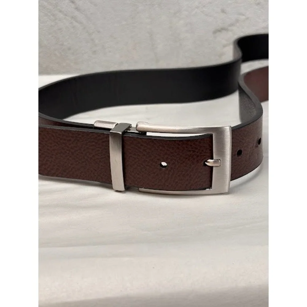 Mens Reversible Leather Belt Black Brown Silver Swivel Buckle Size 40 1633